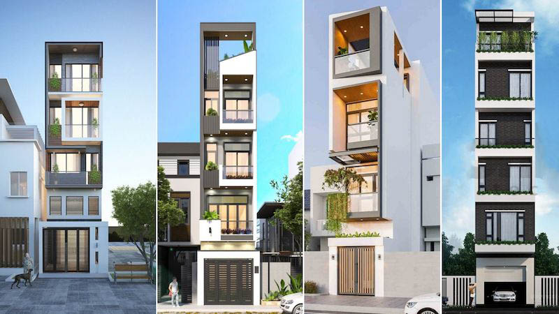 Tổng hợp mẫu 4 tầng cho mặt tiền 2m