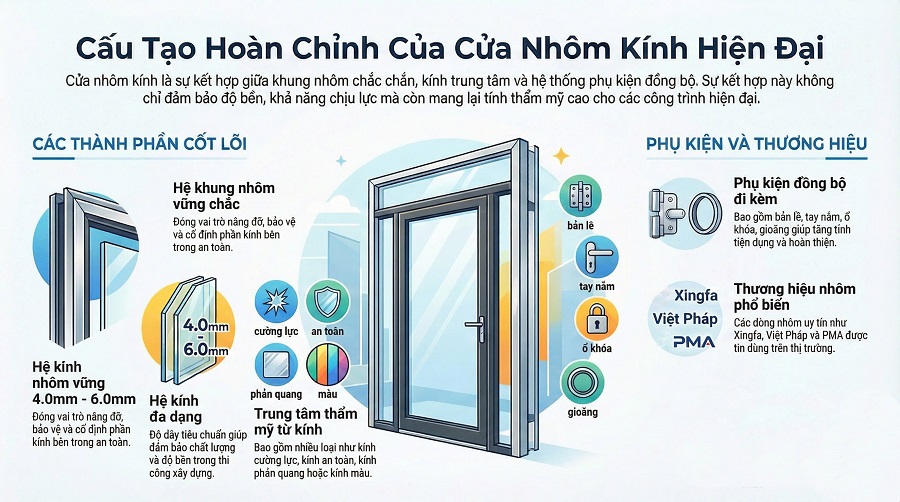 Cấu tạo chi tiết của cửa nhôm kính