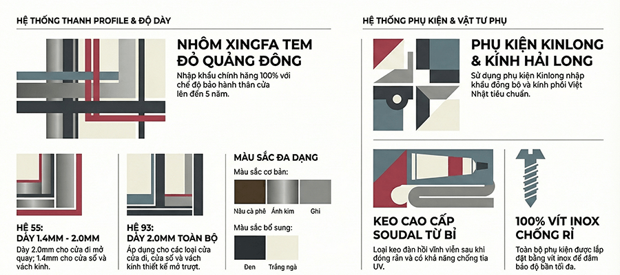 Vật tư cửa nhôm kính Xingfa nhập khẩu