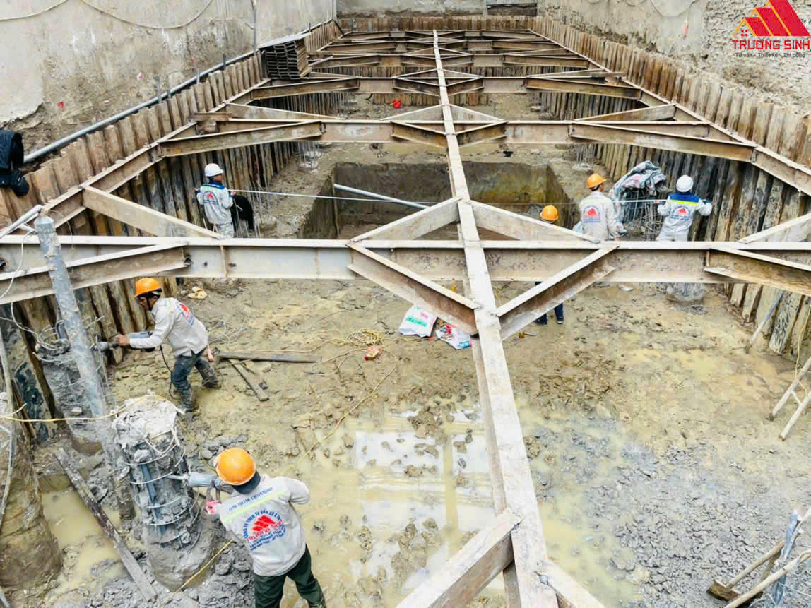 thi công móng tầng hầm