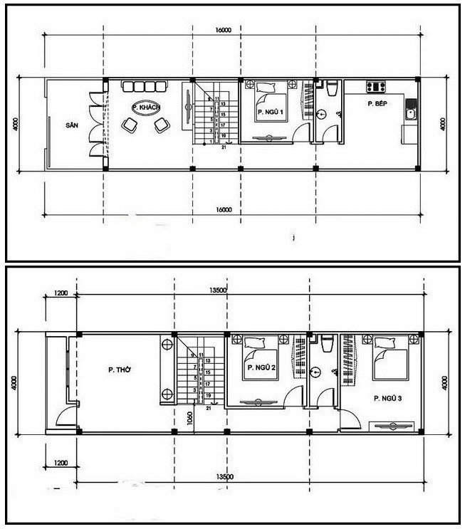 mặt bằng nhà 2 tầng - 1