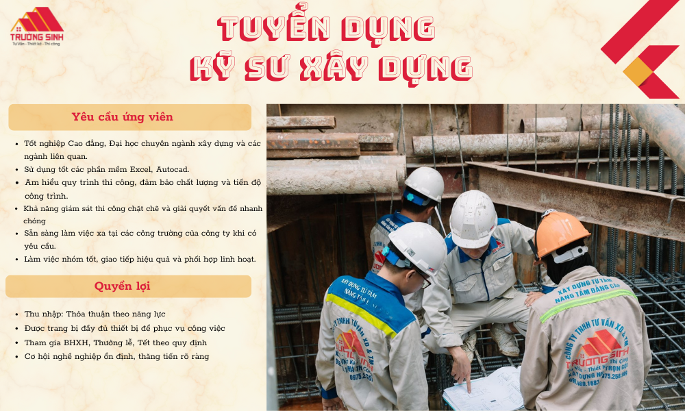 Trường Sinh tuyển dụng kỹ sư xây dựng