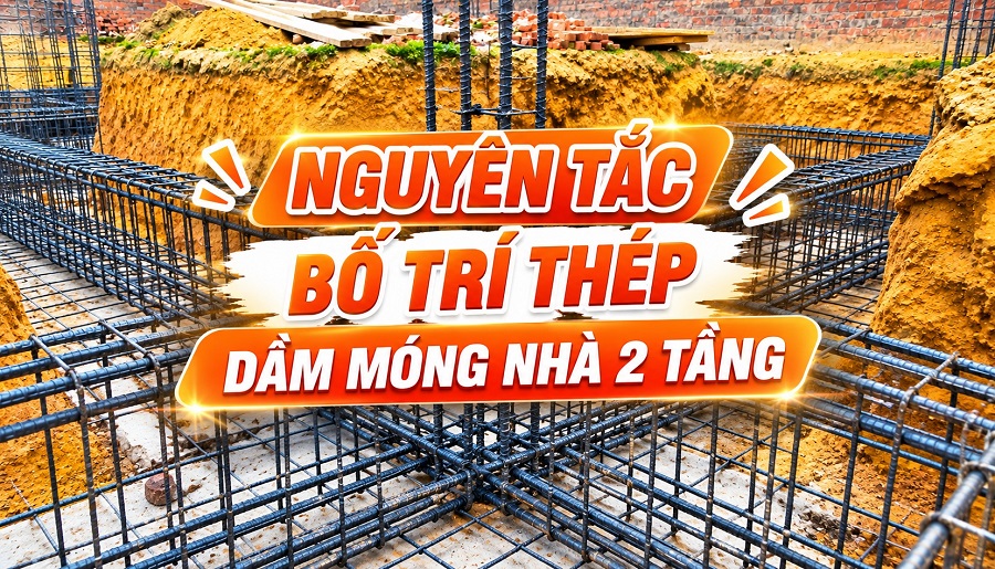 Nguyên tắc bố trí thép dầm móng nhà 2 tầng và lưu ý
